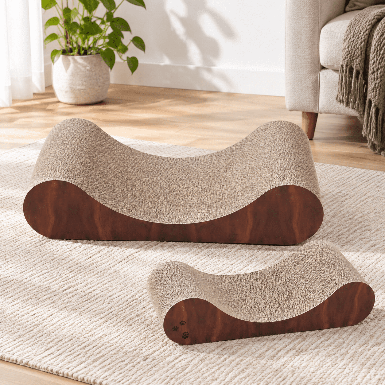 Dark Cherry Regular Corrugated Cardboard Cat Scratcher Bed Lounger for Indoor Cats