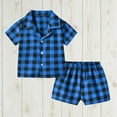 thumbnail image 3 of XMMSWDLA Kids Clothing Sets Girls Boys Summer Pajama Set Plaid Cute Peter Pan Collar Blue Baby Clothing Sets 0-24 Months, 3 of 3