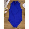 thumbnail image 5 of renvena Kids Girls Gymnastics Leotard Jumpsuit Sleeveless Mock Neck Cutout Back Bodysuit Dancewear Blue 7-8, 5 of 7