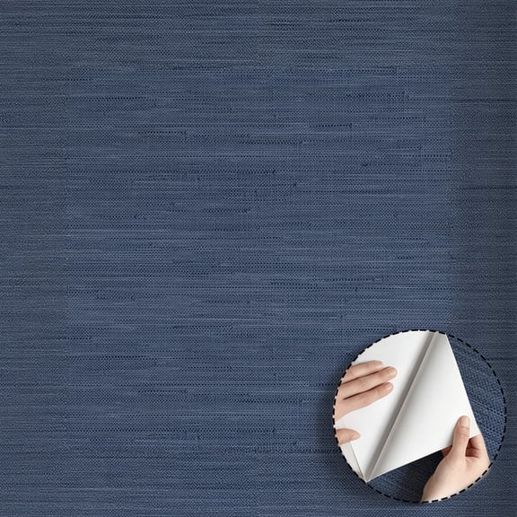 Dark Blue Linen Texture Wallpaper, Minimalist Modern Peel and Stick Wallpaper, Waterproof Wall Decoration for Living Room, Bedroom, Kitchen Cabinet, Rental Property, 17.7 * 118 in Contact Paper