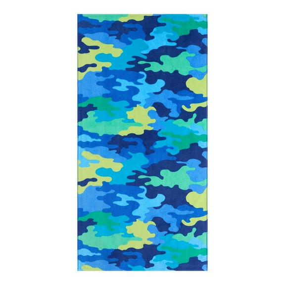 Mainstays Beach Collection Blue Camo Cotton-Blend Beach Towel