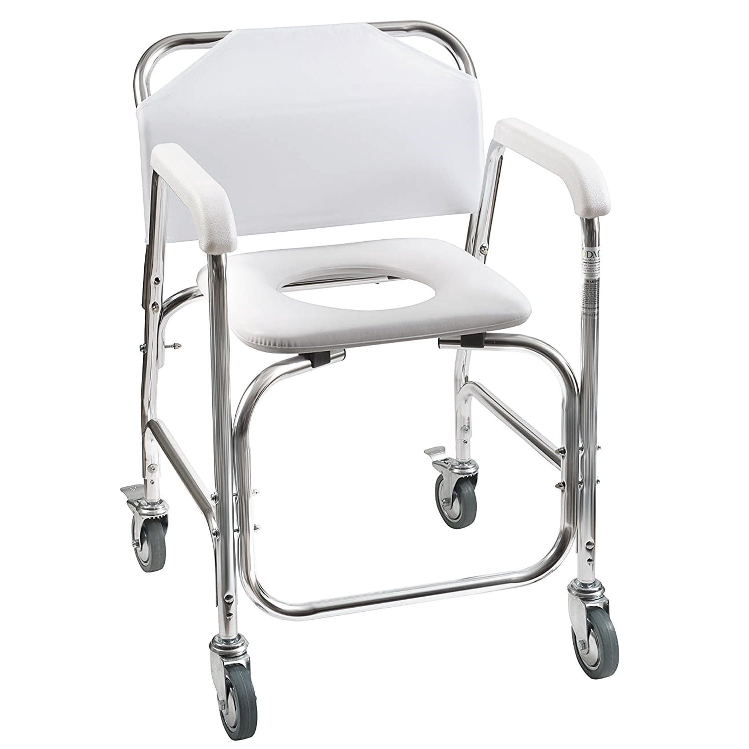 DMI Rolling Shower Commode Chair, 3-in-1 Transport, Toilet and Shower Chair, Rear Locking Wheels, 250 lb Capacity