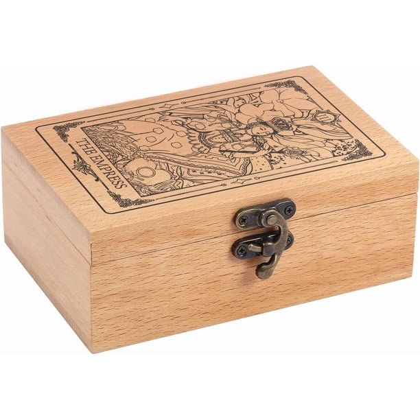Caja de madera de haya "La Emperatriz" para guardar cartas del tarot, joyero para grabar cartas del tarot, soporte para guardar herramientas sagradas, 13 x 8 x 3,7 cm.
