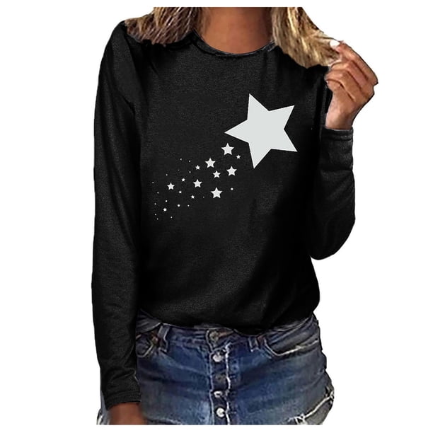 Blusa de manga larga con cuello redondo suelta informal estampada para mujer Fridja hj1447