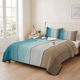 thumbnail image 2 of Twin XL Quilt Set 68''x98'', Teal Brown Ombre Lightweight Summer Bedspread Coverlet Set with 2 Pillow Shams, Vintage Country Wooden Breathable All Season Quilt Bedding for Dorm/Guest Room, 2 of 9
