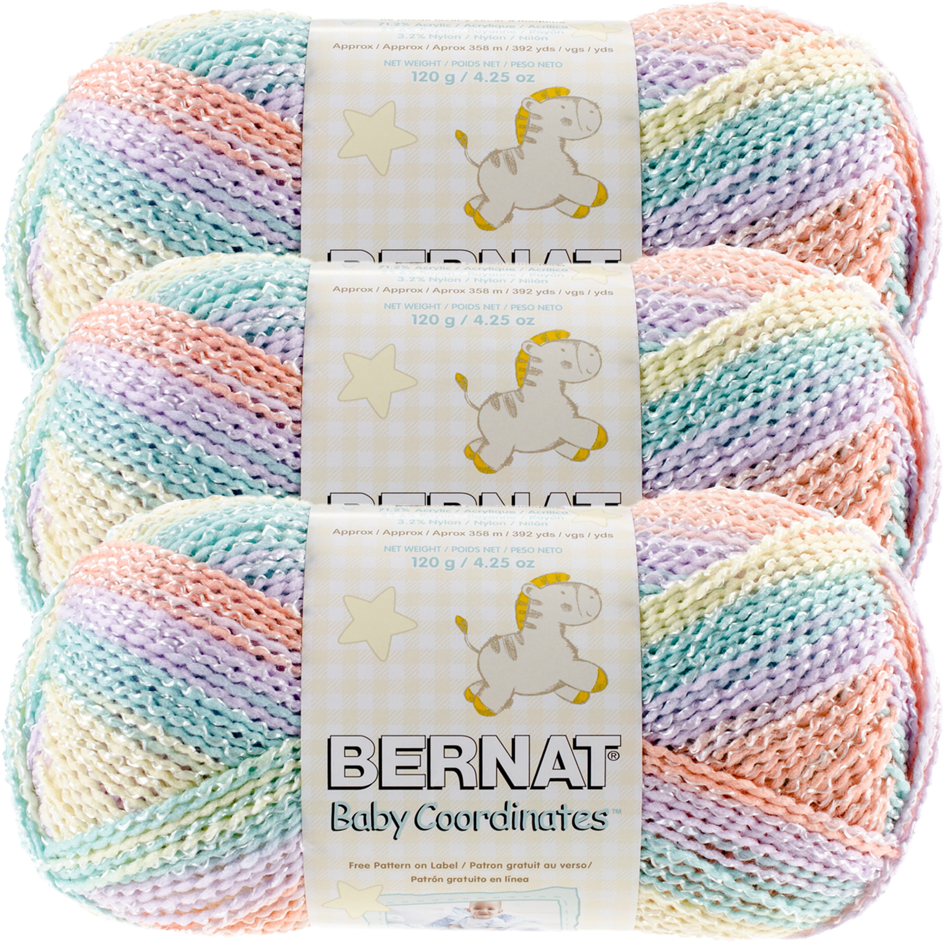 Bernat Co-Ordinates Ombre Cotton Candy Yarn - 3 Pack of 120g/4.25oz - Acrylic - 3 DK (Light) - 392 Yards - Knitting/Crochet