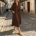 thumbnail image 6 of HBGVBA Women's V Neck Plus Size Dresses Long Sleeve Side Slit Pocket Loose Solid Color Midi Casual Dress, 6 of 6