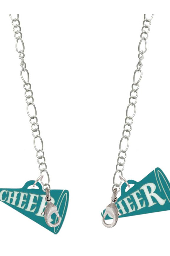 Acrylic 1.25" Teal Cheer Megaphone Silvertone Face Mask Necklace