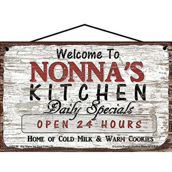 5x8 Vintage Style Kitchen Sign Welcome to Nonna's Kitchen Daily Specials Open 24 Hours Home of Cold Milk and Warm Cookies Mother's Day Gift for Grandmothers Home Décor for Grandma