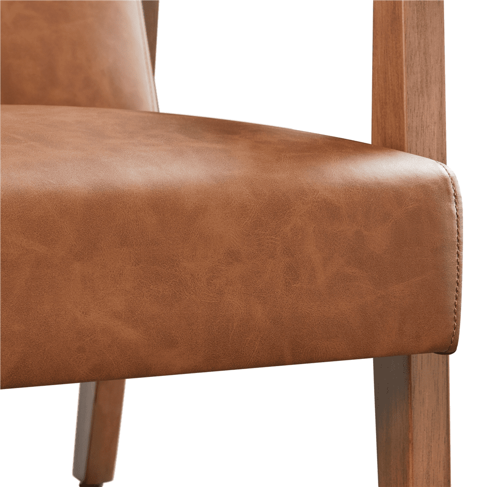 Renwick Mid-Century Modern Faux Leather Accent Chair, Set of 2, Light Brown