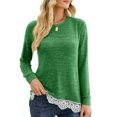 thumbnail image 3 of Blusa informal de cuello redondo, blusa de cuello redondo de manga larga, blusa con cuello redondo y ribete de encaje, blusa de manga larga, características de vanguardia, 3 of 6