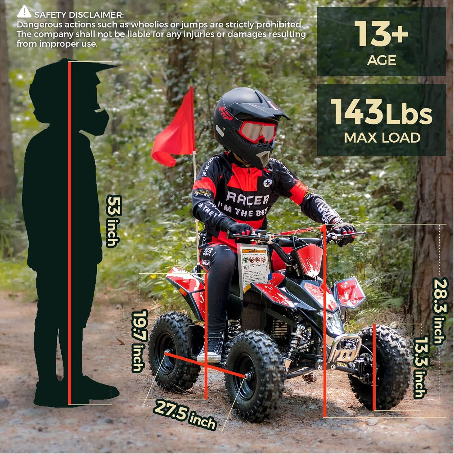 FRP 40cc Gas Powered Off-Road Bike, 4-Stroke Engine, Up to 15 MPH, Ages 13+, Adjustable Speed Control, Front & Rear Disc Brakes, Pull Start