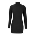 thumbnail image 4 of Ahabrexf Sweaters for Women Women's Solid Color Turtleneck Slim Long Sleeve Knitted Sweater Dress Long Sleeve Turndown Collar Knee-High Dress Dress for Women, 4 of 9
