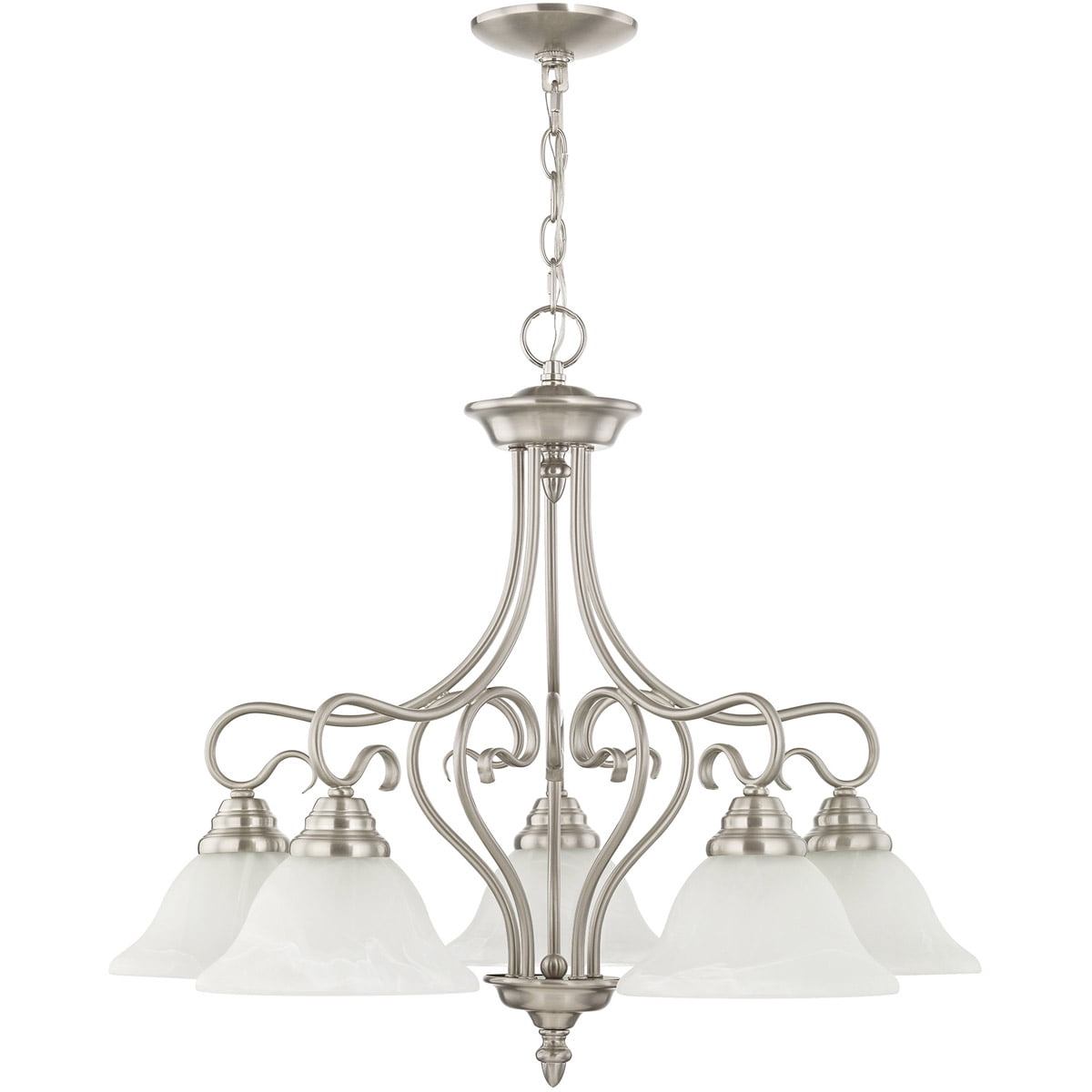 5 Light Brushed Nickel Chandelier with White Alabaster Glass Shade
