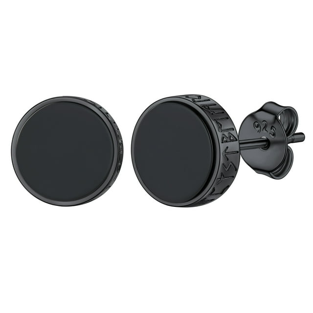 Pendientes de botón Silvora Onyx Negro Plata de ley 925 8MM para hombres y mujeres