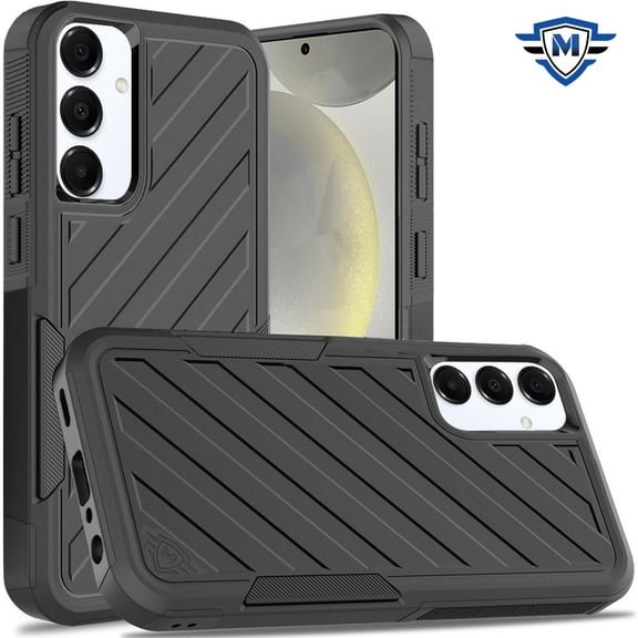 For Samsung Galaxy S25  /S25 Plus /S24  Plus Premium Hybrid Rugged lined Shockproof Textured 2-in-1 Non-Slip Hard PC & TPU Non Slip Tough Cover, XPM Phone Case [Black / Black]