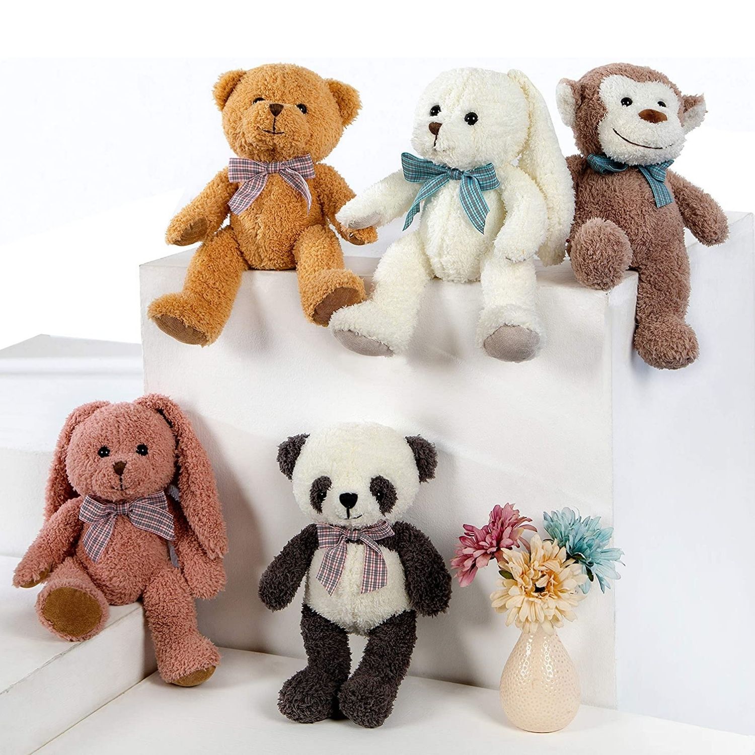 MaoGoLan 5 Paquetes de 12.5" Peluches Variados: Oso, Mono, Panda, Conejo (5 Paquetes, 5 Colores) 2