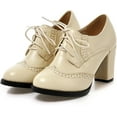 thumbnail image 2 of Women'sChunkyBlockHeelsOxfordsVintageWingtipBroguesRoundToeLace-upPumpsHighHeeledBootiesDressShoes, 2 of 5