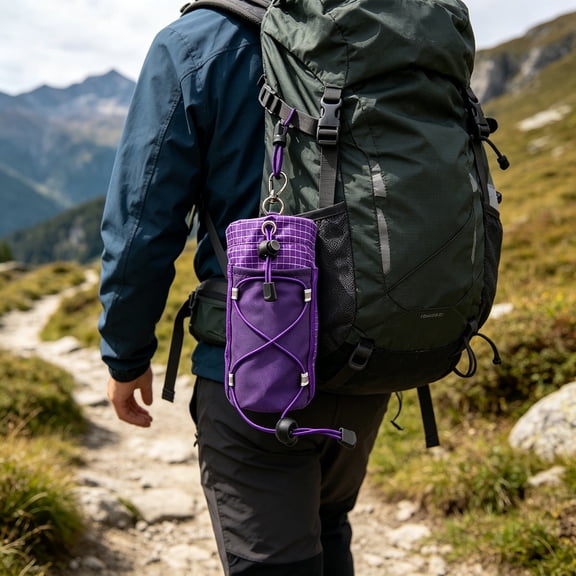 Waterproof Nylon Backpack Strap Pouch, Portable Phone Water Bottle Carrier Bag, Lightweight Wear Resistant Storage Pocket for Hiking Camping Cycling Outdoor Travel(Purple)