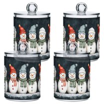 Yayeee 4 Pack Qtip Holder Bathroom Cotton Swab Canister with Lid Clear Dispenser Set, Green Snowmen