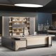 thumbnail image 4 of Computer Drawers Office Desk Executive Corner Reception Executive Desktops Setup Wooden Console Mesa Escritorio Office Supplies My Lux Decor Round, 4 of 15