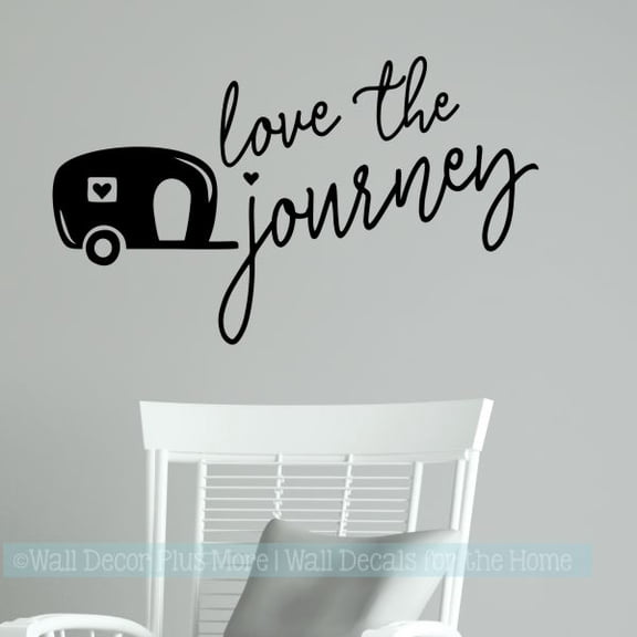 RV Wall Decor Love The Journey Retro Camper Decals Vinyl Art Stickers 23x14-Inch Black