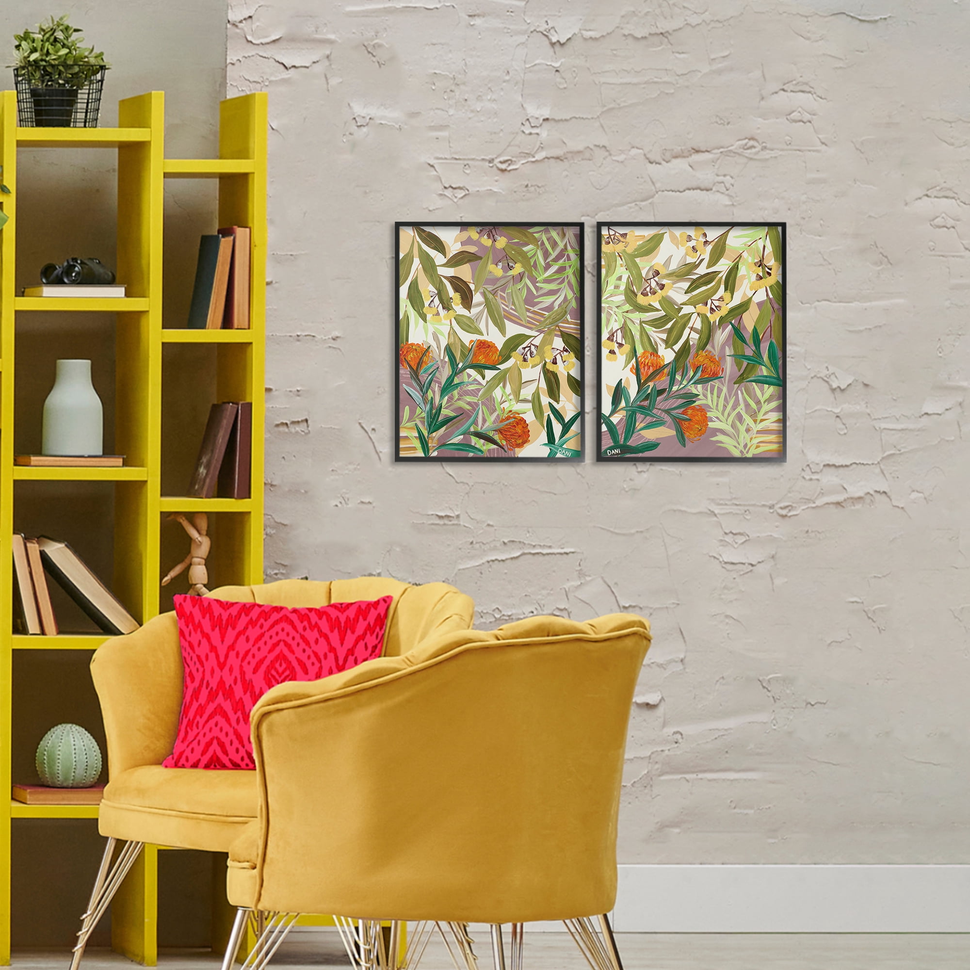 Stupell Industries Walk With Me Botanicals 2 Piece Black Framed Giclee Art Set, design by Dani Heyward