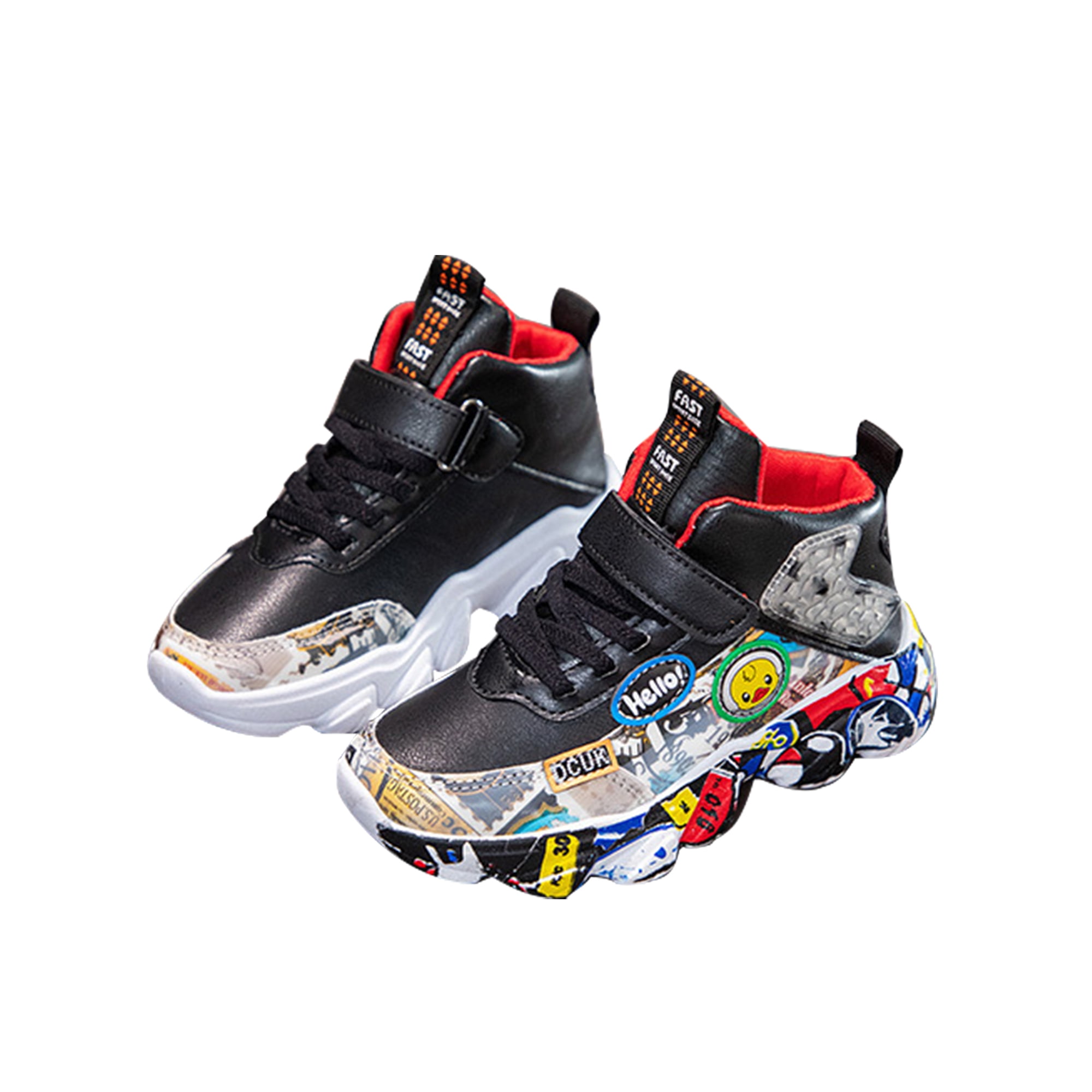 Woobling Kids Cute Slip Resistant Athletic Shoes Sports Breathable Magic Tape Boy Comfort Running Shoe Black 10c Black 10c