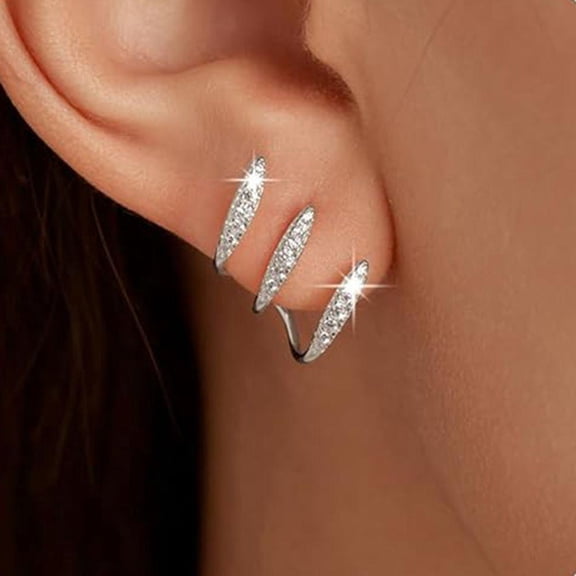 Womens Rhinestone Three Claw Ear Cuff Earrings Sparkly Crystal Clip On Ear Wrap Jewelry Fashion Accessory for Daily and Party Wear 1 Pair Gold Silver