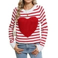 thumbnail image 2 of Women'S Cute Heart Sweater Long Sleeve Crewneck Pullover Ribbed Knit Casual Sweaters White & Red M, 2 of 8