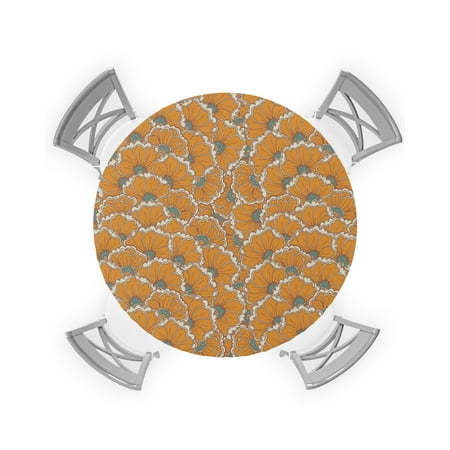 

Round Tablecloth with Elastic Floral Orange Flowers Plant Texture Waterproof Stain-proof Table Cover Wipeable Fitted Table Cloths for 55 -60 Round Tables Dining Kitchen
