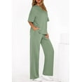 thumbnail image 5 of PRETTYGARDEN Women's Summer 2 Piece Lounge Set Short Sleeve Tops Wide Leg Pants Spring Vacation Travel Outfits Clothes, 5 of 10