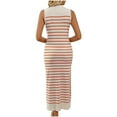 thumbnail image 4 of Wycnly Summer Dresses for Women Womens Dresses Party Club Slim Fit Soft Knitted Bodycon Dress Womens Trendy Striped Print Round Neck Sleeveless Long Sun Dress, 4 of 5