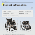thumbnail image 5 of Aluminum Foldable Lightweight Adult Wheelchair, New Square Tube Design, 18 Inch Seat, Locking Hand Brakes, 22 Inch Rear Wheels, Champagne Gold, 5 of 11