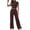 Brown, variant on Two Piece Sets for Women Casual Spring And Summer Women Solid Short Sleeve Round-Neck Blouses Tops + Elastic Waist Drawstring Wide Leg Pants