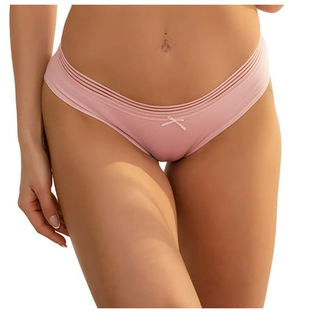 BYHONG Women s Low Waist Lace Briefs Solid Color Crotch Underwear Panties Women Panties Pink M