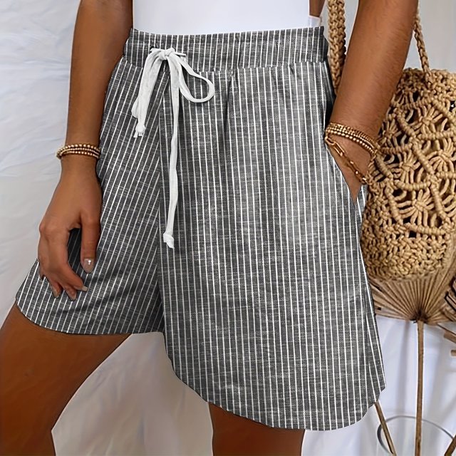 Plebaso Shorts for Women Striped Drawstring Loose Casual Shorts Comfy Summer Beach Short Pants with Pockets
