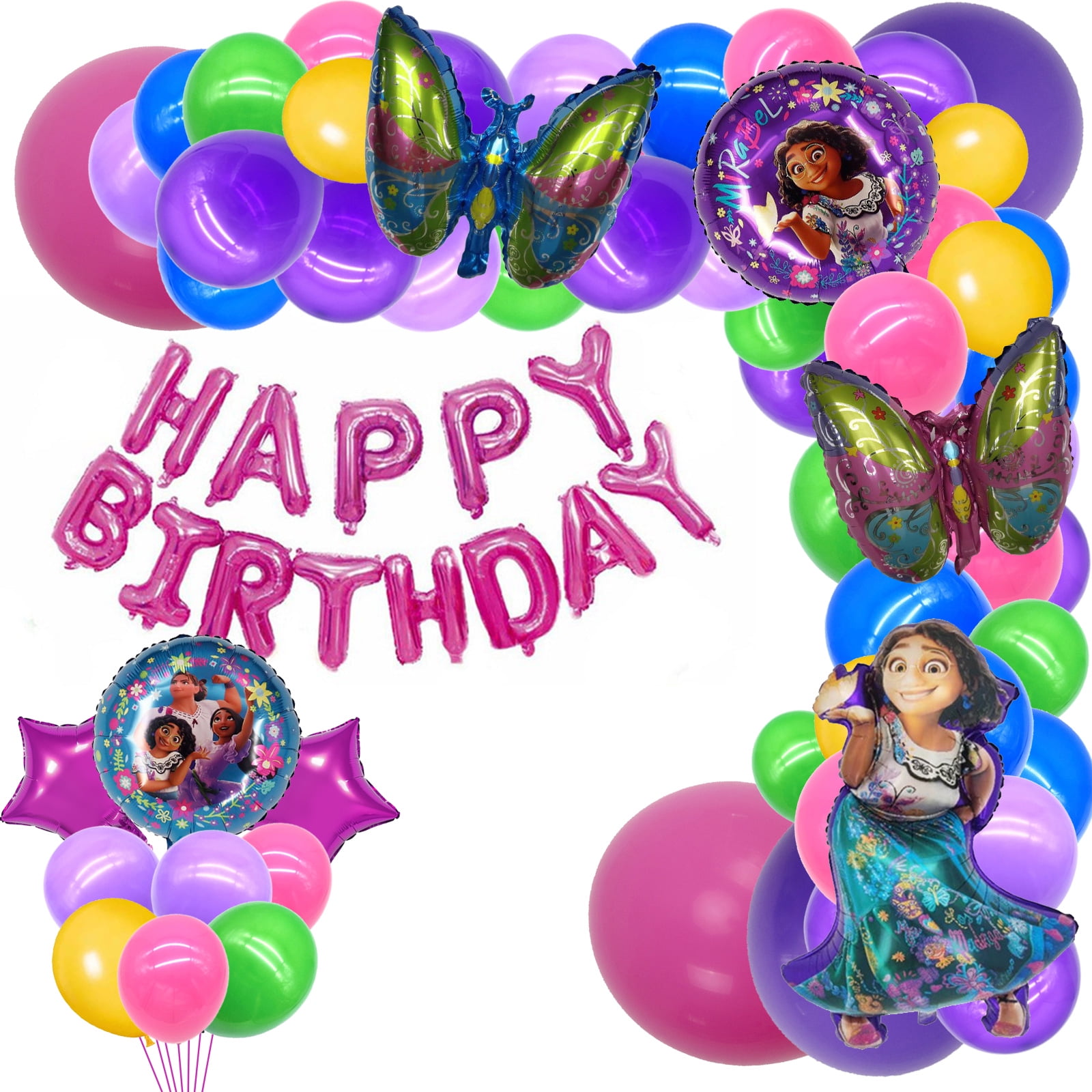 Encanto Birthday Party Supplies Pink and Purple Latex Balloons Encanto Butterfly Foil Balloons Garland Arch Kit Happy Birthday Balloons for Girl Birthday Party Decorations