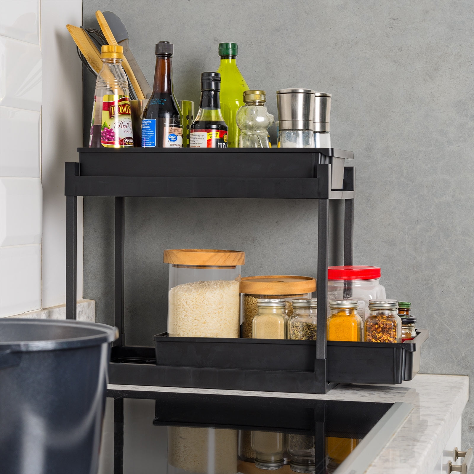 IRIS 2 Tier Under Sink Organizer, Storage with Sliding Drawers - Versatile solution for Office, 2Pk