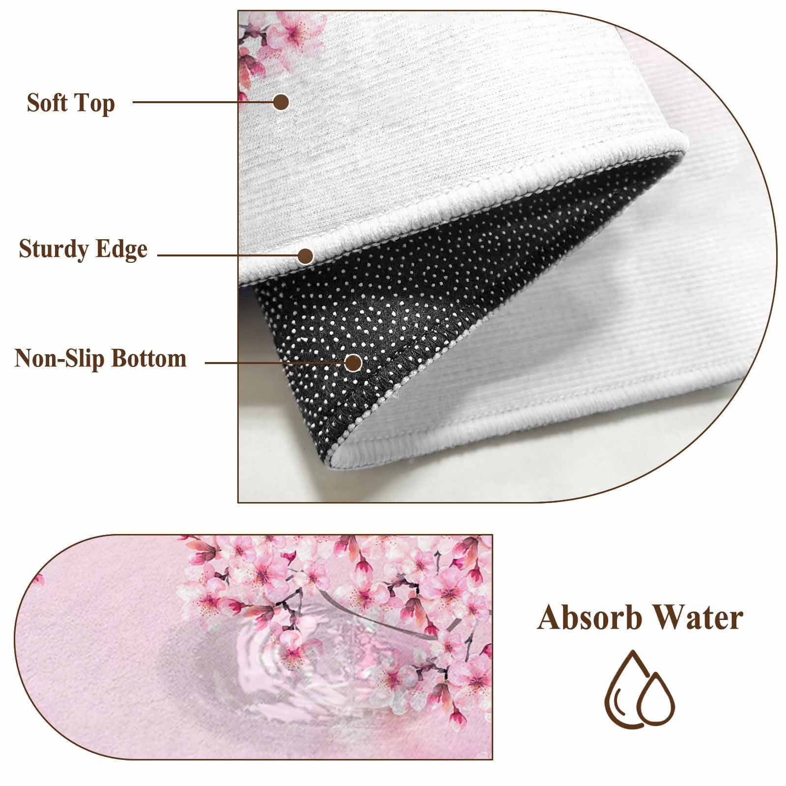 Entrance Runner Rug 2'x3', Cherry Blossom Non-slip Doormat for Indoor Outdoor Entrance, Gradient Tree Pink Flower Plant Washable Throw Floor Mat for Front Door/Living Room/Bedroom/Bathroom/Kitchen
