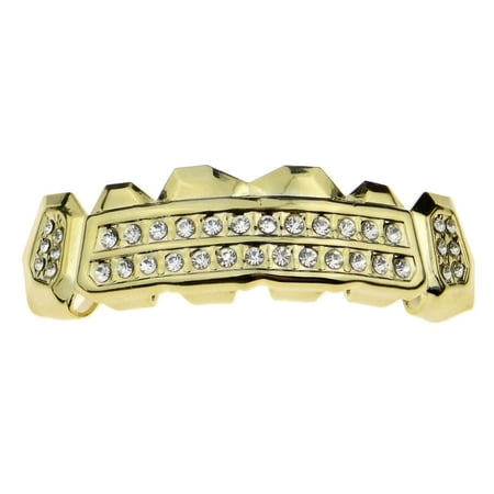 14k Gold Plated Grillz Two Row Side Bling Hip Hop Top Teeth Iced-Out (Best Exercise For Side Hips)