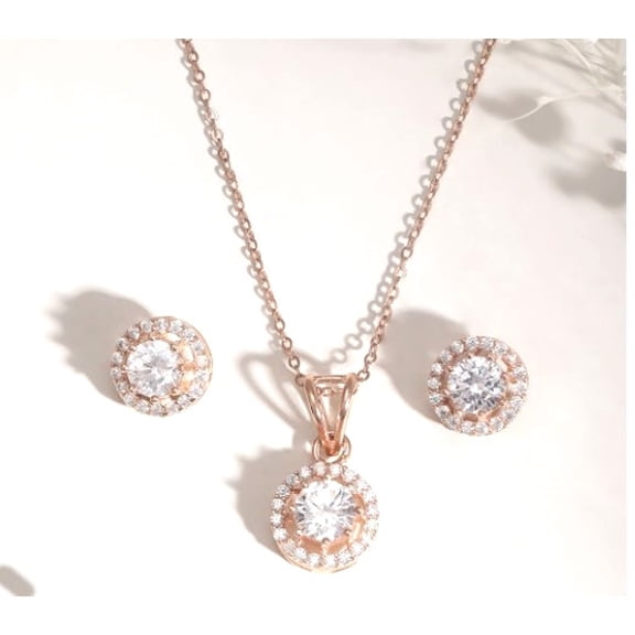 3Ct Round Cut Moissanite Diamond Women's Beauty Jewelry Set 14K Rose Gold Plated