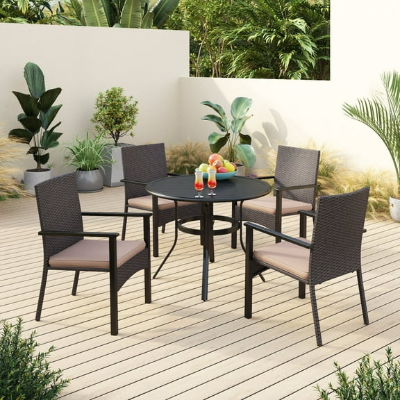 Alpha Joy 5 Pieces Wicker Outdoor Patio Dining Set Chairs&Table Set
