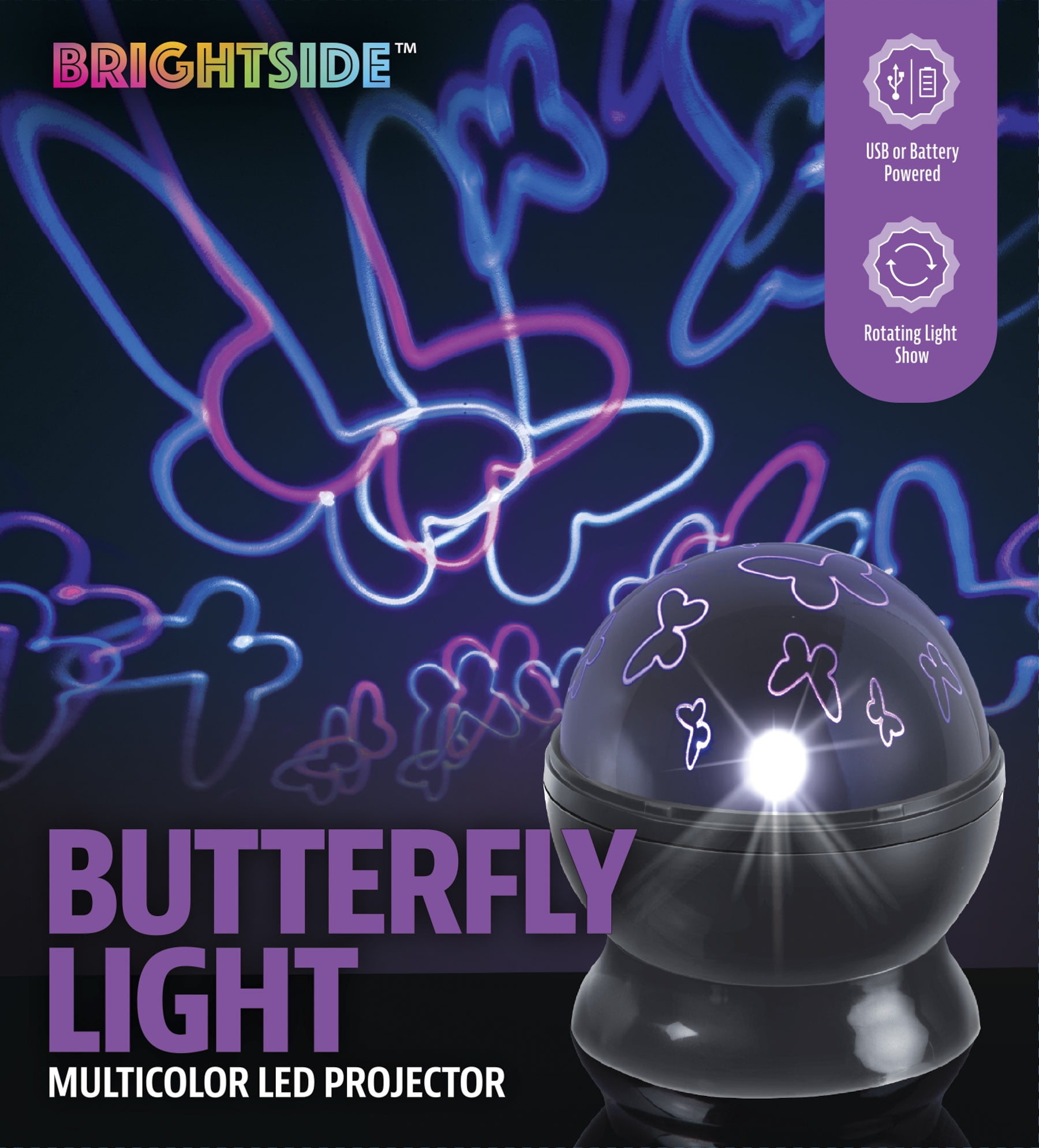 Brightside Butterflies LED Projector, Multicolor Rotating Lights, Butterfly Projection, USB or Battery Powered