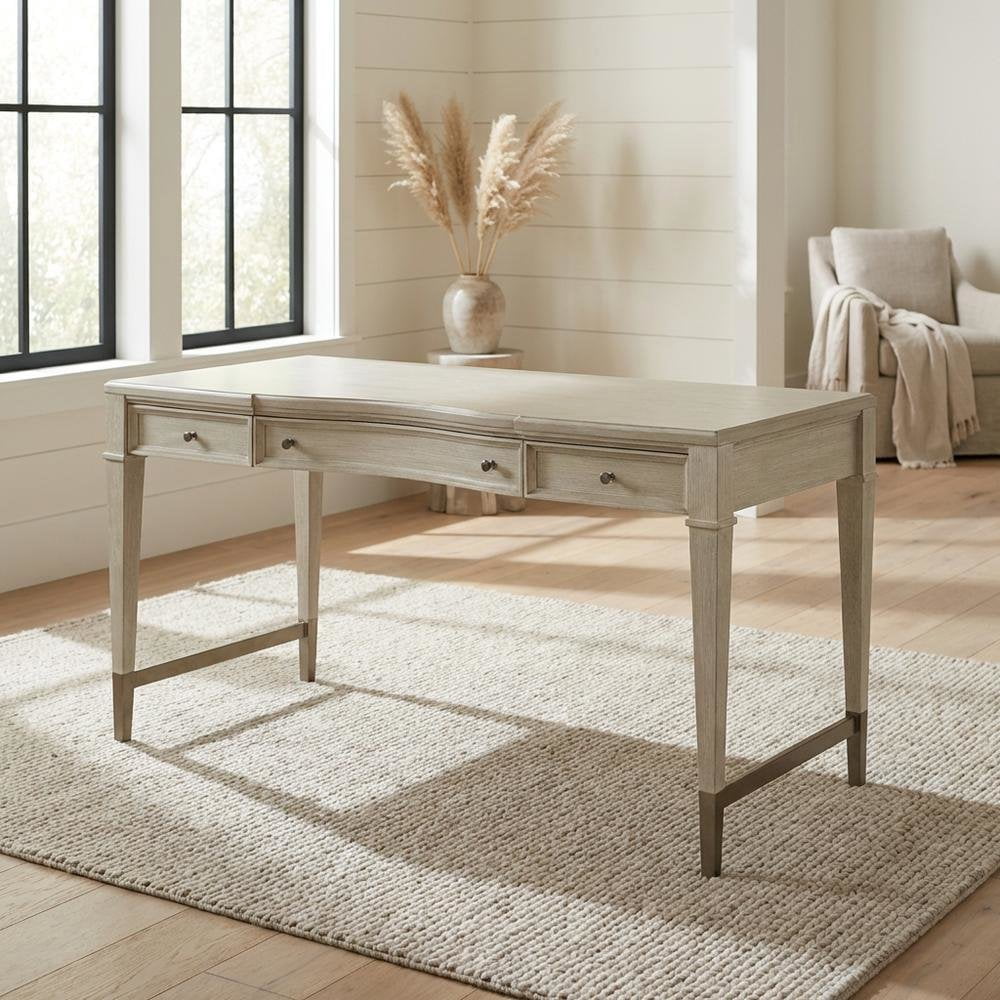 Executive Wood Desk with 3 Drawers – Traditional Office Desk in Brown Finish