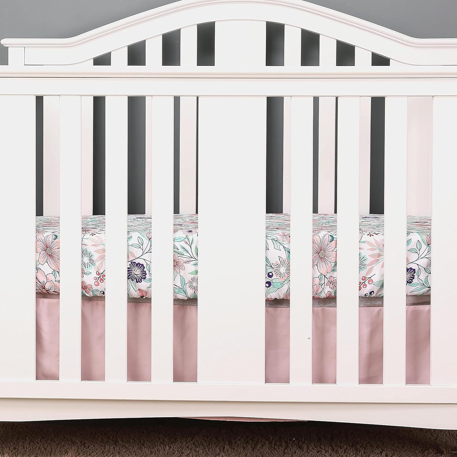 Sweet Baba 4 PC Crib Bedding Set for Girls, Pink Nursery Crib Bedding Set , Giraffe Crib Set Including Crib Skirt, Crib Quilt, Crib Sheet and Diaper Stacker