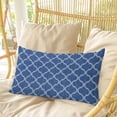 thumbnail image 4 of Dark Blue Morocco Pillow Covers, Linen Long Throw Pillow Case, Ethnic Abstract Geometric Quatrefoil Grid Holiday Pillow Protector Decorative Cushion Cover for Living Room/Bedroom 20" x 30", 4 of 8
