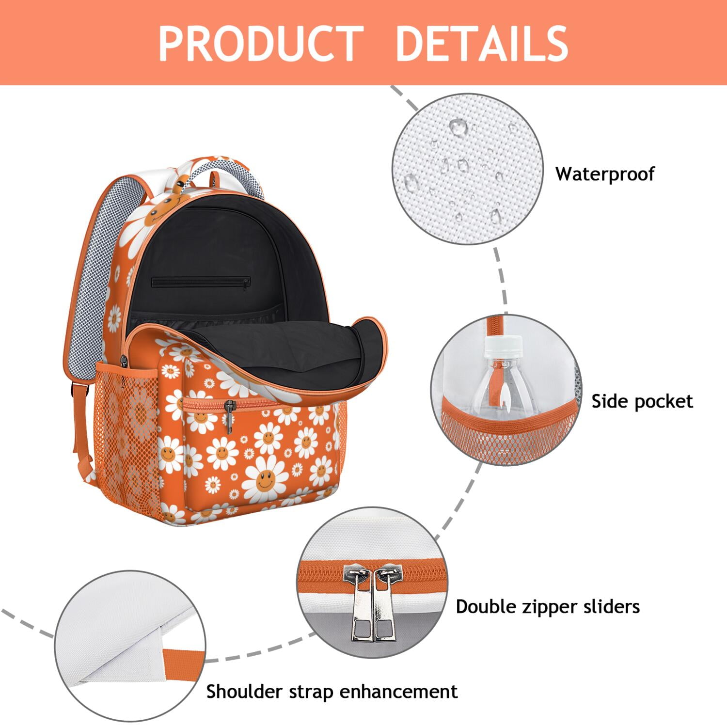 Floral Watercolor Daisy Artwork Backpack - Waterproof & Breathable for College Students