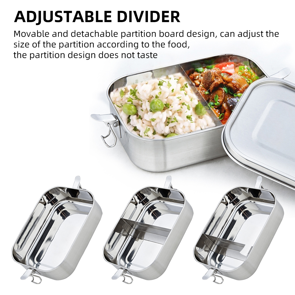 Boîte à Bento Inox 2000 Ml Avec Compartiment - Anti-fuite, Lave-vaisselle, Pour école/travail