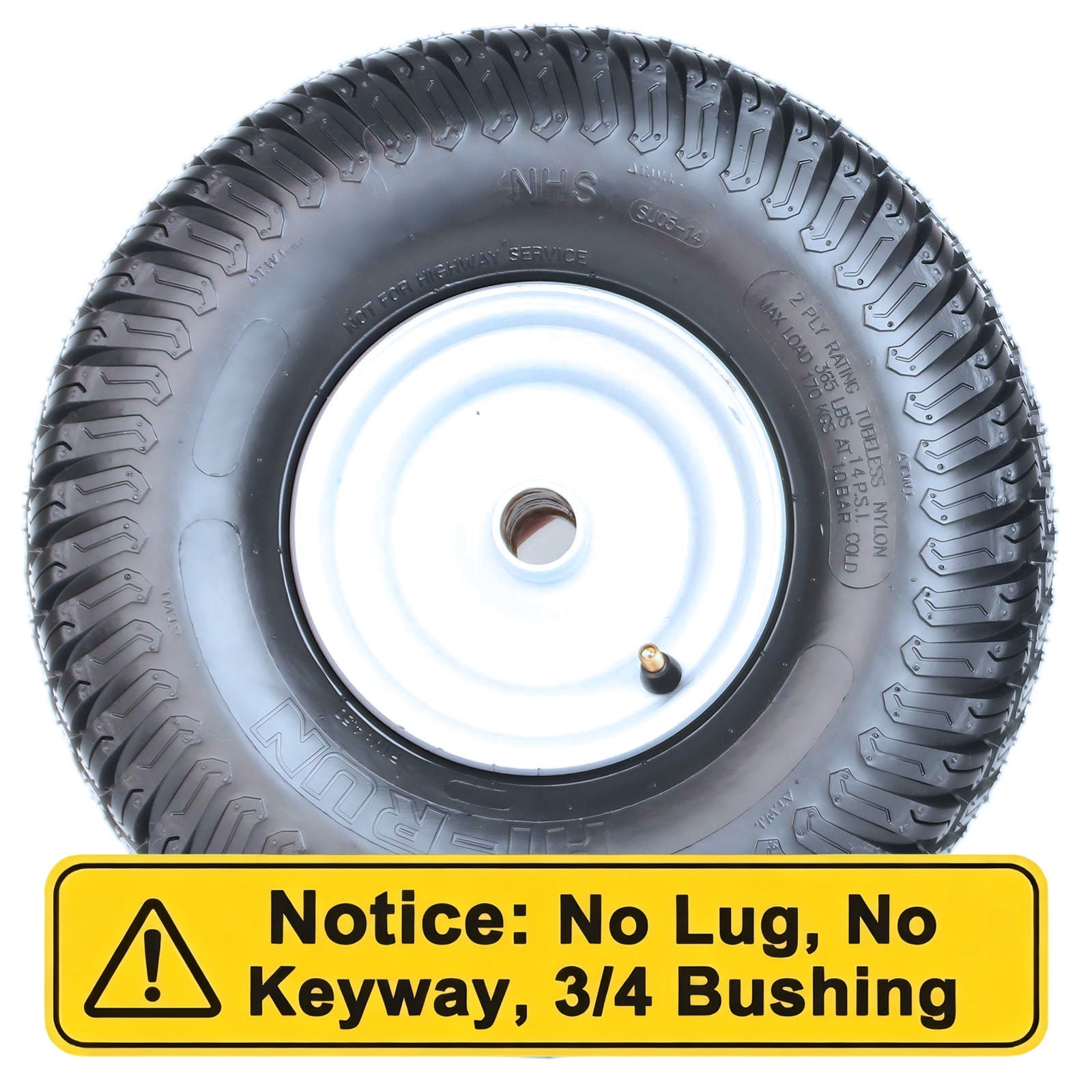 Hi-Run SU05 16X6.50-8 4PR Heavy Duty Tubeless Lawn and Garden Tire Assembly with 3/4" Bushing